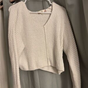Pink Rose Elegant Cream V-Neck Sweater